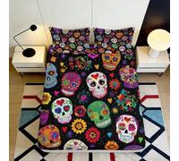 Sábana Ajustable 3D Impresa Calaveras de Colores Microfibra Bolsillo Profundo Antideslizante Juego de Cama Calavera Mattress Fitted Cover Dormitorio 120x200x25cm