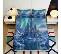 Sábana Ajustable 3D Impresa Castillo Aurora Microfibra Bolsillo Profundo Juego de Cama Castillo Aurora Mattress Fitted Cover Antideslizante 200x200x25cm