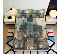 Sábana Ajustable 3D Impresa Castillo Microfibra Bolsillo Profundo Antideslizante Dormitorio Castillo Cubrematrás Lavable 140x200x25cm