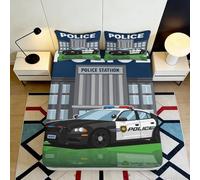 Sábana Ajustable 3D Impresa Coche de Policía Comisaría Microfibra Bolsillo Profundo Antideslizante Ropa Cama Dormitorio Tema Policía Funda Colchón Lavable Adultos Jóvenes 140x200x25cm