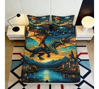Sábana Ajustable 3D Impresa Dragón Castillo Microfibra Bolsillo Profundo Antideslizante Funda Colchón Dragón Dormitorio 180x200x25cm