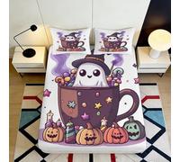 Sábana Ajustable 3D Impresa Fantasma Halloween Microfibra Bolsillo Profundo Antideslizante Cama Funda colchón Halloween Mattress Fitted Cover Lavable Adultos 180x200x25cm