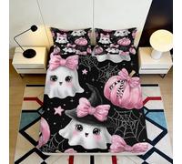 Sábana Ajustable 3D Impresa Fantasma Lindo Halloween Microfibra Bolsillo Profundo Ropa Cama Calabaza Rosa Mattress Fitted Cover Lavable Antideslizante 120x200x25cm