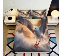 Sábana Ajustable 3D Impresa Gaviota Microfibra Bolsillo Profundo Juego Cama Costa Mattress Fitted Cover Antideslizante Lavable 160x200x25cm