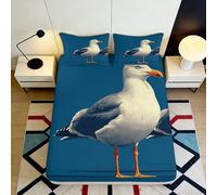 Sábana Ajustable 3D Impresa Gaviota Microfibra Juego Dormitorio Cubierta colchón Ave Marina Bolsillo Profundo Antideslizante para Adultos jóvenes 160x200x25cm