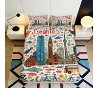 Sábana Ajustable 3D Impresa Monumentos Coloridos Microfibra Bolsillo Profundo Cubrecolchón Urbano Lavable para Dormitorio y Hogar Adultos 200x200x25cm