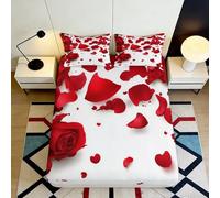 Sábana Ajustable 3D Impresa pétalos de Rosa Microfibra Bolsillo Profundo Antideslizante Juego de Ropa de Cama Dormitorio pétalos de Rosa Mattress Fitted Cover Lavable para Adultos 200x200x25cm