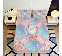 Sábana Ajustable 3D Impresa Santa Floral Microfibra Bolsillo Profundo Antideslizante Juego de Ropa de Cama Santa Floral Funda Colchón Lavable Todas Las Edades 200x200x25cm