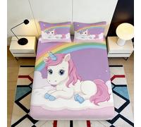 Sábana Ajustable 3D Impresa Unicornio Microfibra Bolsillo Profundo Dormitorio Unicornio Mattress Fitted Cover Antideslizante 90x200x25cm