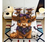 Sábana Ajustable 3D Impresa Vaca Highland Linda Microfibra Bolsillo Profundo Antideslizante Ropa de Cama Funda de Colchón Vaca para Adultos Jóvenes 160x200x25cm