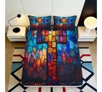Sábana Ajustable 3D Impresa Vidriera Microfibra Bolsillo Profundo Antideslizante Arte Iglesia Funda de Colchón Lavable Dormitorio 140x200x25cm