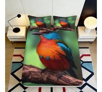 Sábana Ajustable 3D Impresión Ave Colorida Microfibra Bolsillo Profundo Antideslizante Juego de Cama Dormitorio Funda Colchón Aves Adultos Jóvenes 140x200x25cm