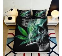 Sábana Ajustable 3D impresión Calavera Humo Hoja Microfibra Bolsillo Profundo Antideslizante Dormitorio Ropa de Cama Calavera Humo Hoja Funda colchón Lavable 140x200x25cm