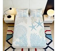 Sábana Ajustable 3D Impresión Estrella de Mar Conchas Microfibra Antideslizante Bolsillo Profundo Adultos Ocean Mattress Fitted Cover Lavable 90x200x25cm