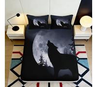 Sábana Ajustable 3D Impresión Lobo Luna Microfibra Bolsillo Profundo Antideslizante Cubierta Wolf Mattress Fitted Cover Lavable 140x200x25cm