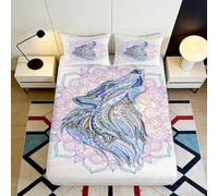 Sábana Ajustable 3D Impresión Lobo Microfibra Bolsillo Profundo Antideslizante Ropa de Cama Lobo Mattress Fitted Cover Lavable 140x200x25cm