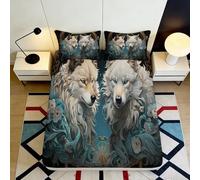 Sábana Ajustable 3D Impresión Lobo Microfibra Bolsillo Profundo para Adultos Ropa de Cama Funda Colchón Lobo Antideslizante Borde Elástico Lavable 180x200x25cm