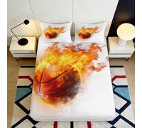 Sábana Ajustable 3D Impreso Baloncesto Llama Microfibra Bolsillo Profundo Ropa de Cama Flame Mattress Fitted Cover Lavable 160x200x25cm