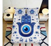 Sábana Ajustable 3D Impreso Mano Hamsa Ojo Microfibra Bolsillo Profundo Antideslizante Ropa de Cama Amuleto Mattress Fitted Cover Adultos 200x200x25cm