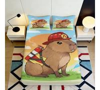 Sábana Ajustable 3D Impreso Patrón Cobaya Bombero Microfibra Antideslizante Bolsillo Profundo Ropa de Cama Protector de Colchón Cobaya Lavable para Adultos Jóvenes 120x200x25cm