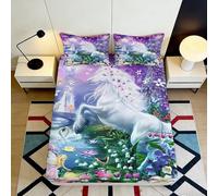 Sábana Ajustable 3D Unicornio de ensueño Microfibra Bolsillo Profundo Antideslizante Dormitorio Unicornio Elegante Funda Ajustada colchón Lavable para Adultos jóvenes protección colchón 140x200x25cm