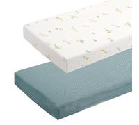 Sábana ajustable 70x140 para bebé - Muselina 100% algodón, suave y transpirable, adecuada para cuna y cama de niño pequeño, lavable a máquina - Suave para la piel del bebé, pack de 2 (Verde, 70x140cm)