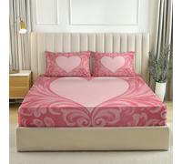 Sábana Ajustable Amor Forma De Corazón Enredaderas Rosa 90 X 190 Cm Juego 3 Piezas Microfibra Suave Transpirable Antiarrugas Antideslizante