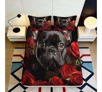 Sábana Ajustable Bulldog Francés Rosa 3D Impreso Microfibra Bolsillo Profundo Antideslizante Ropa de Cama Dormitorio Cubierta Ajustada Lavable 90x200x25cm