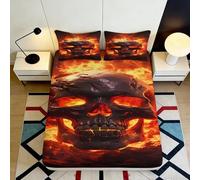 Sábana Ajustable Calavera Llamas 3D Impresa Microfibra Bolsillo Profundo Antideslizante Flame Mattress Fitted Cover Lavable Dormitorio Adultos 180x200x25cm