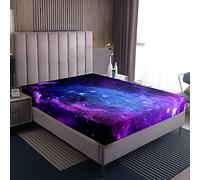 Sábana ajustable de microfibra Galaxy de color azul y púrpura, diseño de cielo estrellado, espacio, universo, cosmos, antideslizante, suave, para niños, tamaño King, de la Vía Láctea