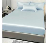 Sábana Ajustable de satén de Color Liso, Colcha de Seda Helada de Color Liso para Dormitorio (sin Fundas de Almohada), Azul Agua, 138 x 190 cm