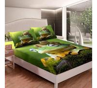 Sábana Ajustable Dibujo Ranas Verdes, Bolsillo Profundo 30 cm Ropa de Cama Microfibre Suave y Cómoda con 2 Fundas Almohada, (Animales de la Selva Tropical, 200x200cm)