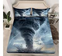 Sábana Ajustable Dibujo Tornados, Bolsillo Profundo 30 cm Ropa de Cama Microfibre Suave y Cómoda con 2 Fundas Almohada, (Desastres Naturales, 200x200cm)