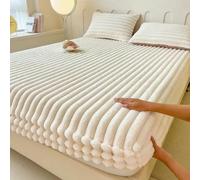 Sábana ajustable elástica de peluche de conejo esponjoso, funda protectora de colchón, cálida sábana de lujo de forro polar coral para cama doble, color de la imagen: 1, 160 x 200 x 30 cm, 1 unidad