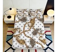 Sábana Ajustable Estampado Leopardo Cadena 3D Microfibra Bolsillo Profundo Antideslizante Juego Cama Leopardo Mattress Fitted Cover Adulto Juvenil 200x200x25cm