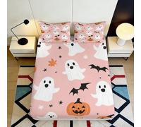 Sábana Ajustable Fantasma Halloween 3D Impreso Microfibra Bolsillo Profundo Antideslizante Cubrecolchón Halloween Mattress Fitted Cover Lavable 90x200x25cm