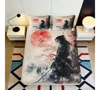 Sábana Ajustable Fitted Sheet Microfibra 3D Impresa Ilustración Samurai Bolsillo Profundo Antideslizante para Dormitorio Funda de Colchón Samurai Lavable Protección 120x200x25cm
