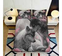 Sábana Ajustable Impresa 3D Lobo Chica Microfibra Bolsillo Profundo Ropa de Cama Dormitorio Funda Ajustable colchón Lobo Antideslizante Lavable Adultos jóvenes 200x200x25cm