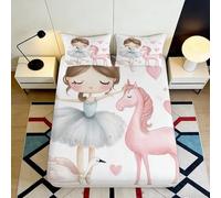 Sábana Ajustable Impresa 3D Niña Ballet Unicornio Microfibra Bolsillo Profundo Antideslizante Dormitorio Niña Ballet Mattress Fitted Cover Lavable 200x200x25cm