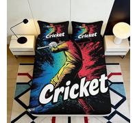 Sábana Ajustable impresión 3D Jugador de Cricket Microfibra Bolsillo Profundo Borde elástico Funda colchón Estilo Cricket Lavable Ropa de Cama Dormitorio 200x200x25cm