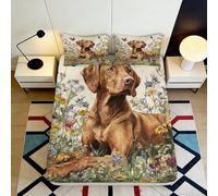 Sábana Ajustable impresión 3D Perro Floral Microfibra Bolsillo Profundo Antideslizante Cama Dormitorio Funda colchón Perro Floral Lavable 200x200x25cm