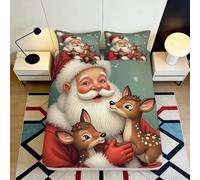 Sábana Ajustable impresión 3D Santa Reno Microfibra Bolsillo Profundo Antideslizante Dormitorio navideño Mattress Fitted Cover 120x200x25cm
