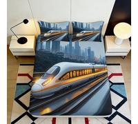 Sábana Ajustable impresión 3D Tren de Alta Velocidad Microfibra Bolsillo Profundo Antideslizante Ropa de Cama Dormitorio Funda colchón Tren de Alta Velocidad Lavable Adultos jóvenes 90x200x25cm