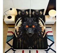 Sábana Ajustable Lobo 3D Impresión Microfibra Bolsillo Profundo Ropa de Cama Funda Colchón Lobo Antideslizante Lavable Adultos Jóvenes 140x200x25cm