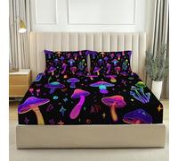 sábana Ajustable Luces de neón, Setas, Cielo Estrellado Juego de Sabanas Estampadas 3 Piezas 160 x 200 cm Algodón Poliéster, Bajera, Funda de Almohada 100% Microfibra Vistoso