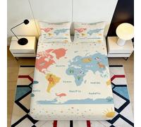 Sábana Ajustable Mapa Mundial 3D Printed Microfibra Bolsillo Profundo Antideslizante Dormitorio Mapa Mundial Mattress Fitted Cover Lavable para Adultos Jóvenes 140x200x25cm
