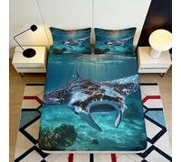 Sábana Ajustable Microfibra 3D Impresa Animales Marinos, Bolsillo Profundo, Cubierta de Colchón Mundo Marino Adultos Jóvenes 90x200x25cm