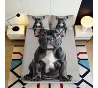 Sábana Ajustable Microfibra Bulldog Francés 3D Impreso Bolsillo Profundo Antideslizante Juego de Cama French Bulldog Mattress Fitted Cover Lavable 90x200x25cm