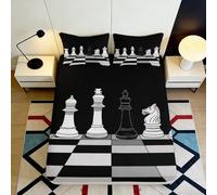 Sábana Ajustable Microfibra Impresión 3D Ajedrez Bolsillo Profundo Antideslizante Dormitorio Adulto Juvenil Chess Mattress Fitted Cover Lavable 180x200x25cm