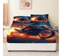 Sábana Ajustable Motocicleta De Fantasía Llama Juego de Cama de 3 Piezas Estampado 90 x 190 cm Tamaño Suave y Lavable a máquina Rojo Ardiente Sábana Ajustable para Adolescentes